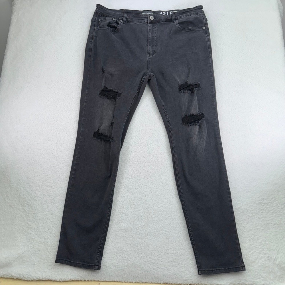 Serenade Jeans Mens 42‎ (Actually 39x30) Black Fitted Denim Distressed Stretch